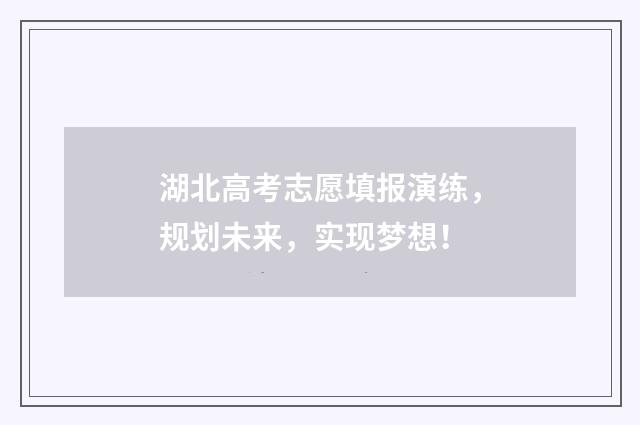湖北高考志愿填报演练，规划未来，实现梦想！