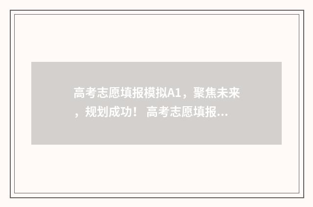 高考志愿填报模拟A1，聚焦未来，规划成功！ 高考志愿填报模拟网站