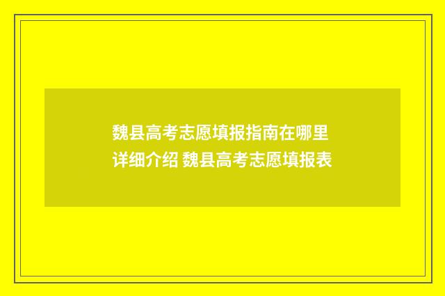 魏县高考志愿填报指南在哪里 详细介绍 魏县高考志愿填报表