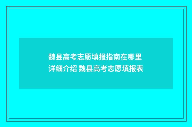 魏县高考志愿填报指南在哪里 详细介绍 魏县高考志愿填报表