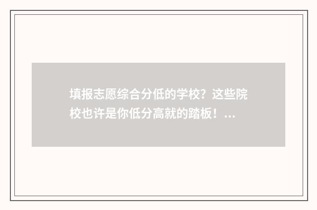 填报志愿综合分低的学校？这些院校也许是你低分高就的踏板！ 综合志愿是什么意思