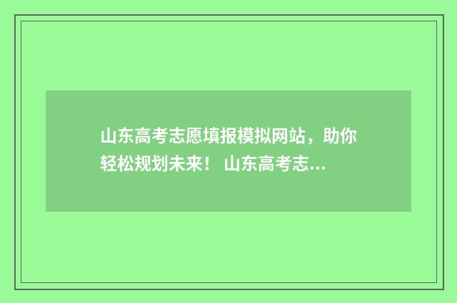 山东高考志愿填报模拟网站，助你轻松规划未来！ 山东高考志愿填报