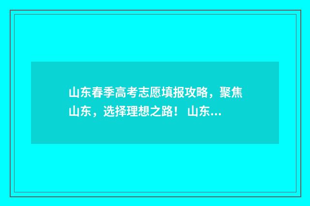 山东春季高考志愿填报攻略，聚焦山东，选择理想之路！ 山东春季高考志愿填报系统
