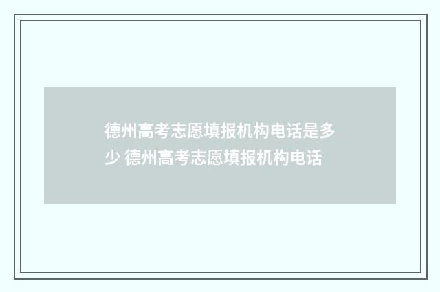 德州高考志愿填报机构电话是多少 德州高考志愿填报机构电话