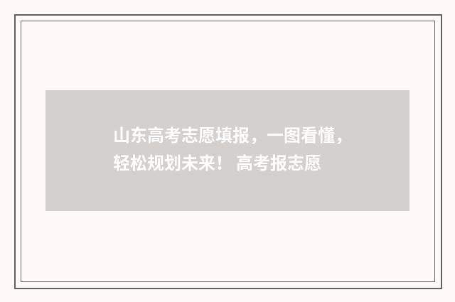 山东高考志愿填报，一图看懂，轻松规划未来！ 高考报志愿
