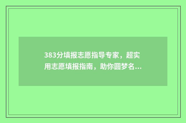 383分填报志愿指导专家，超实用志愿填报指南，助你圆梦名校 390高考志愿