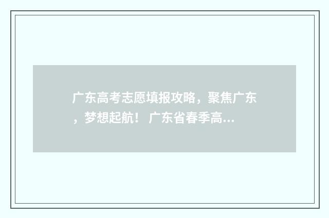 广东高考志愿填报攻略，聚焦广东，梦想起航！ 广东省春季高考志愿填报系统