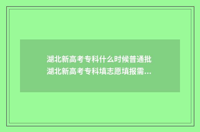 湖北新高考专科什么时候普通批 湖北新高考专科填志愿填报需要填服从调剂吗