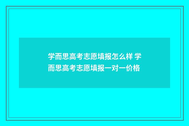 学而思高考志愿填报怎么样 学而思高考志愿填报一对一价格