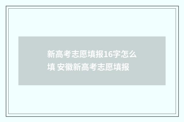 新高考志愿填报16字怎么填 安徽新高考志愿填报