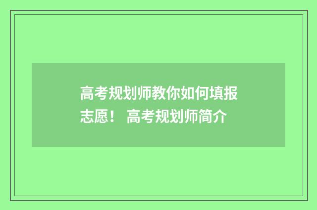 高考规划师教你如何填报志愿！ 高考规划师简介