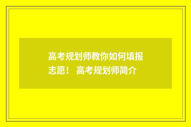 高考规划师教你如何填报志愿！ 高考规划师简介