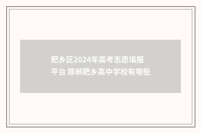 肥乡区2024年高考志愿填报平台 邯郸肥乡高中学校有哪些