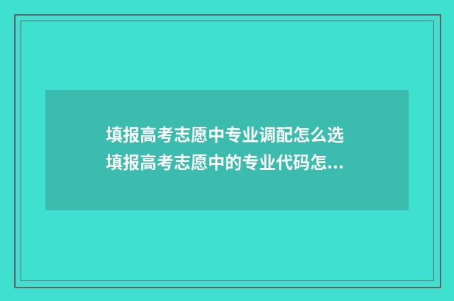 填报高考志愿中专业调配怎么选 填报高考志愿中的专业代码怎么填