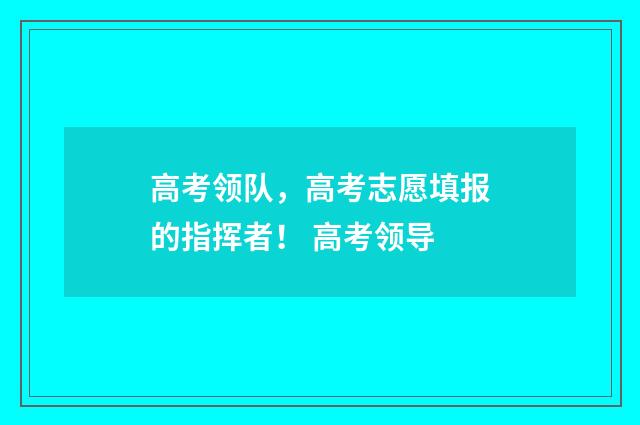 高考领队，高考志愿填报的指挥者！ 高考领导