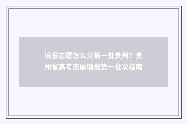 填报志愿怎么分第一批贵州？贵州省高考志愿填报第一批次指南