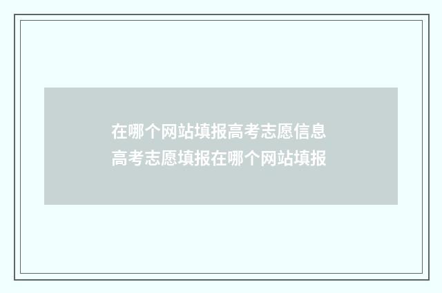 在哪个网站填报高考志愿信息 高考志愿填报在哪个网站填报