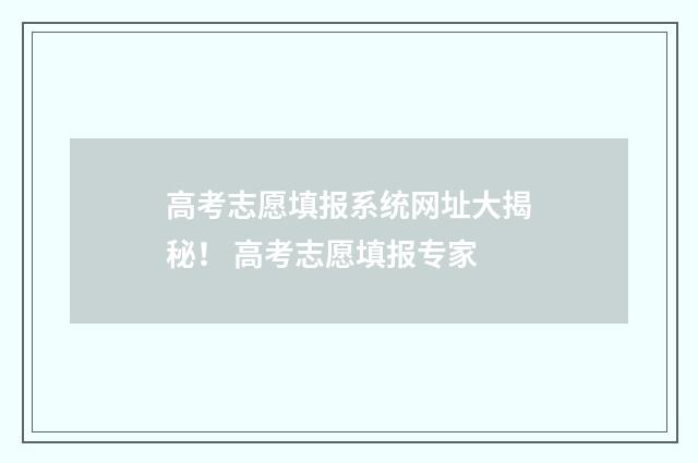 高考志愿填报系统网址大揭秘！ 高考志愿填报专家