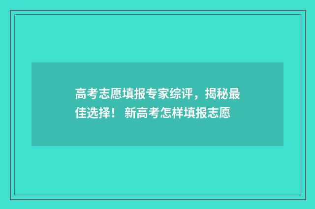 高考志愿填报专家综评，揭秘最佳选择！ 新高考怎样填报志愿