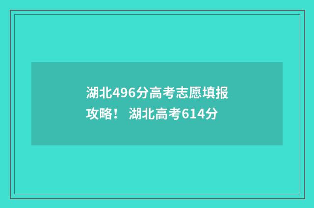 湖北496分高考志愿填报攻略！ 湖北高考614分