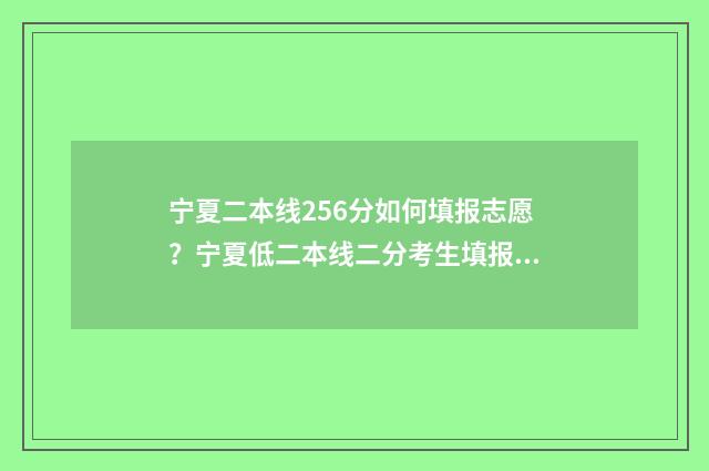 宁夏二本线256分如何填报志愿？宁夏低二本线二分考生填报志愿攻略 宁夏二本线256分是多少