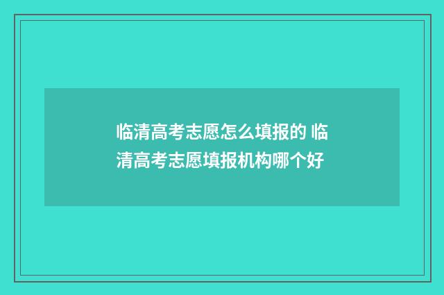 临清高考志愿怎么填报的 临清高考志愿填报机构哪个好