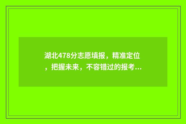 湖北478分志愿填报，精准定位，把握未来，不容错过的报考指南 湖北480分