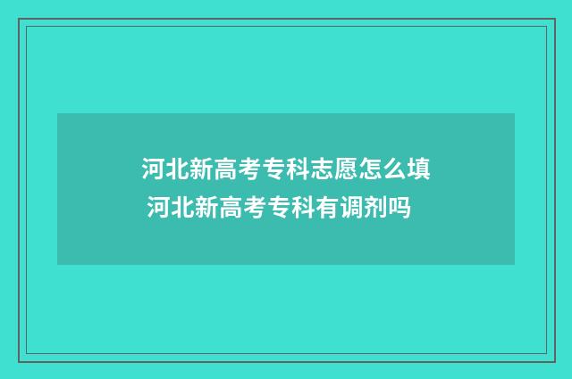 河北新高考专科志愿怎么填 河北新高考专科有调剂吗