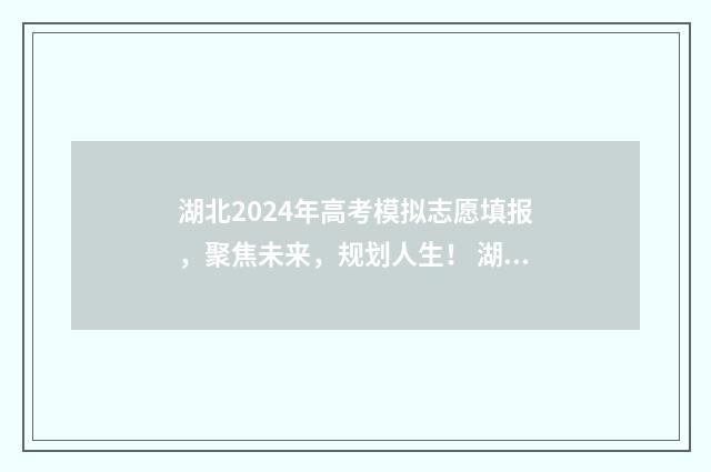 湖北2024年高考模拟志愿填报，聚焦未来，规划人生！ 湖北2024年高考人数