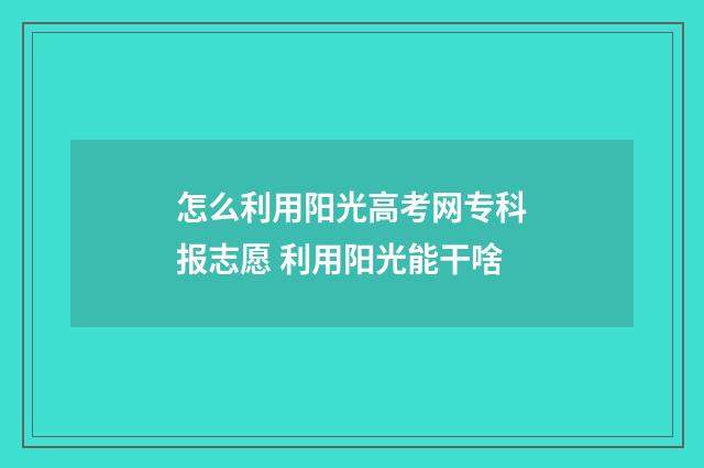 怎么利用阳光高考网专科报志愿 利用阳光能干啥