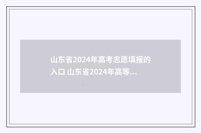 山东省2024年高考志愿填报的入口 山东省2024年高等学校招生信息平台