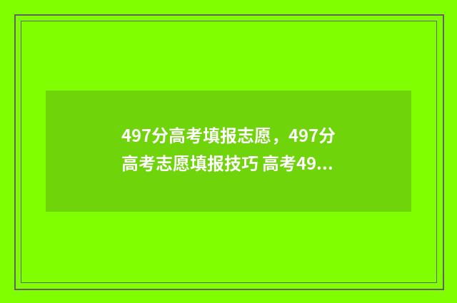 497分高考填报志愿，497分高考志愿填报技巧 高考497分怎么样