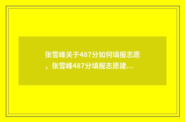 张雪峰关于487分如何填报志愿，张雪峰487分填报志愿建议 张雪峰400多分的演讲