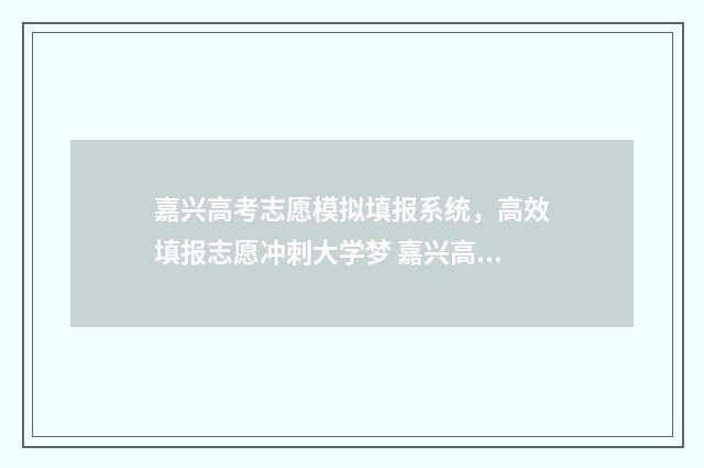 嘉兴高考志愿模拟填报系统，高效填报志愿冲刺大学梦 嘉兴高考志愿模式有哪些