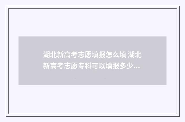 湖北新高考志愿填报怎么填 湖北新高考志愿专科可以填报多少个
