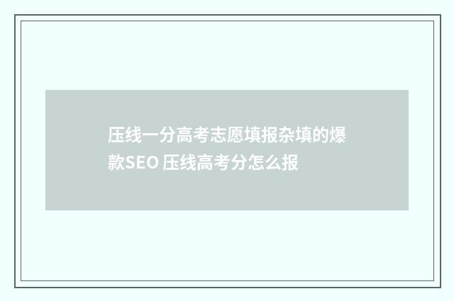 压线一分高考志愿填报杂填的爆款SEO 压线高考分怎么报