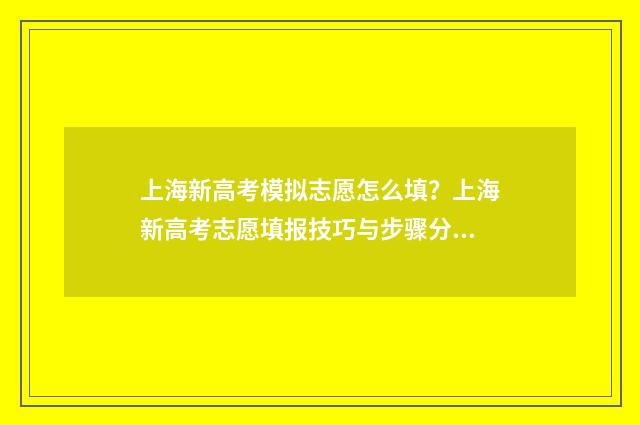 上海新高考模拟志愿怎么填？上海新高考志愿填报技巧与步骤分享 上海高考模拟填报