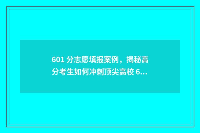 601 分志愿填报案例，揭秘高分考生如何冲刺顶尖高校 601分高考