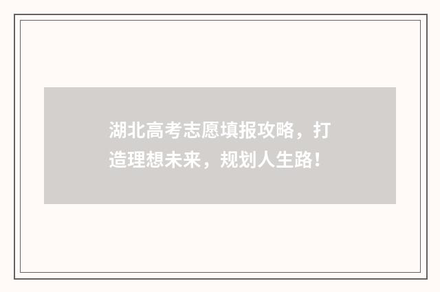 湖北高考志愿填报攻略，打造理想未来，规划人生路！