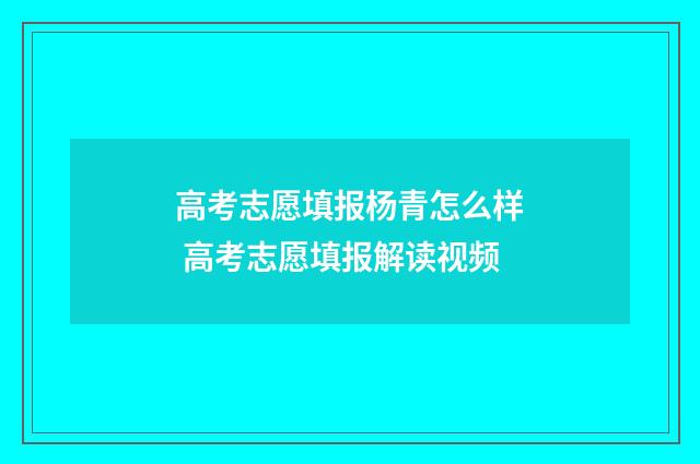 高考志愿填报杨青怎么样 高考志愿填报解读视频