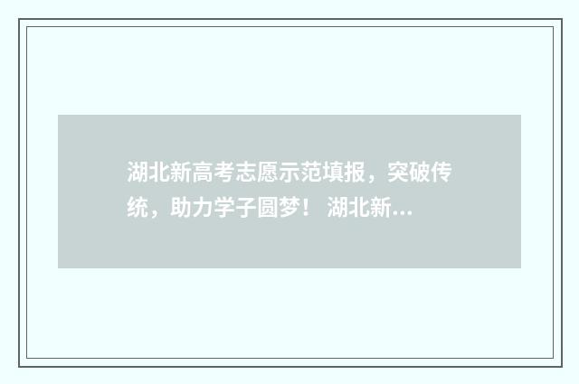 湖北新高考志愿示范填报，突破传统，助力学子圆梦！ 湖北新高考志愿填报草表