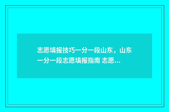 志愿填报技巧一分一段山东，山东一分一段志愿填报指南 志愿填报技巧详细教程讲解