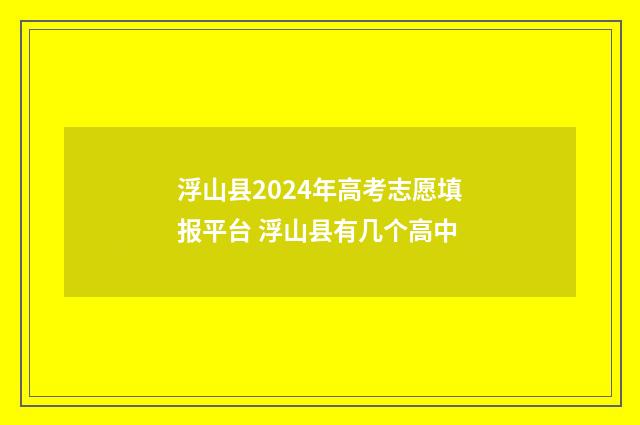 浮山县2024年高考志愿填报平台 浮山县有几个高中