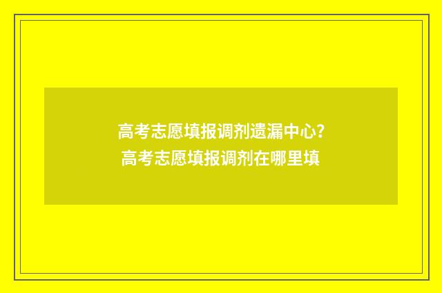 高考志愿填报调剂遗漏中心？ 高考志愿填报调剂在哪里填