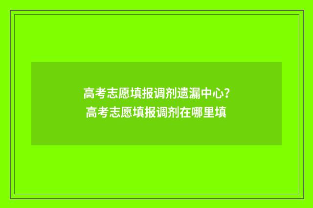 高考志愿填报调剂遗漏中心？ 高考志愿填报调剂在哪里填