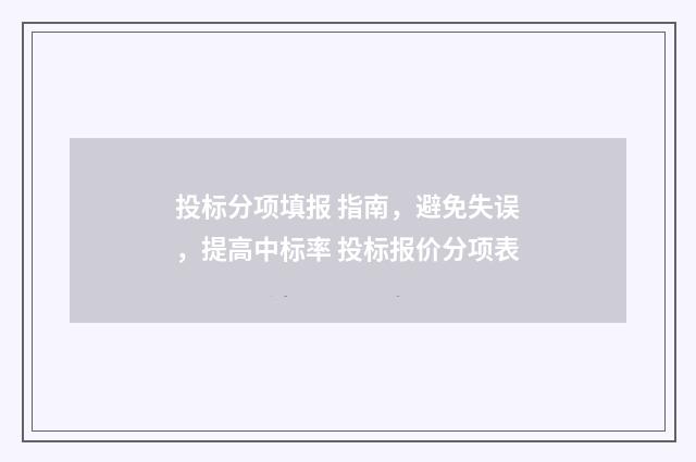 投标分项填报 指南，避免失误，提高中标率 投标报价分项表