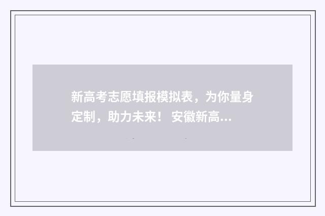 新高考志愿填报模拟表，为你量身定制，助力未来！ 安徽新高考志愿填报