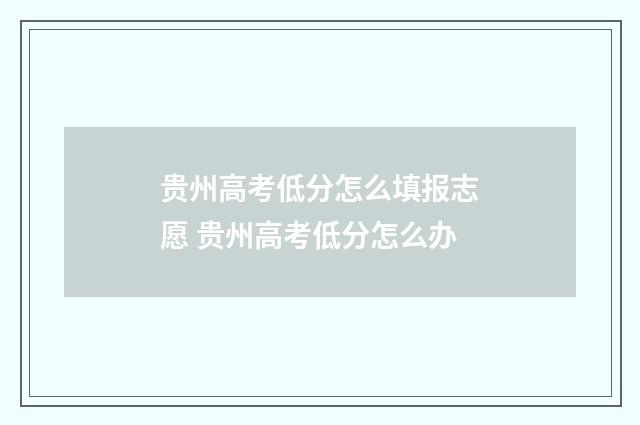 贵州高考低分怎么填报志愿 贵州高考低分怎么办