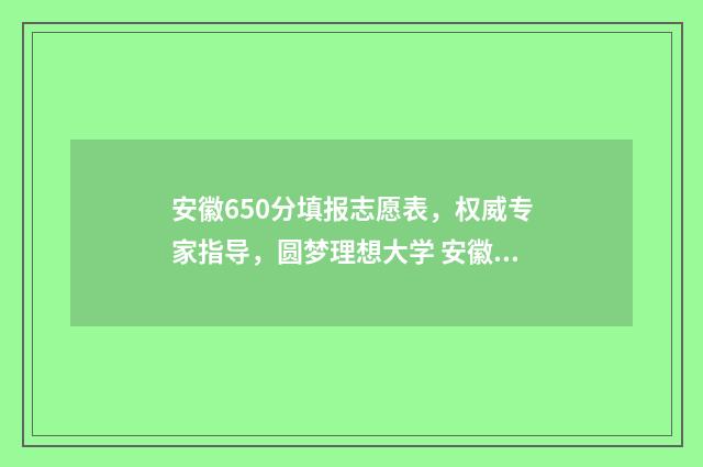 安徽650分填报志愿表，权威专家指导，圆梦理想大学 安徽省高考650