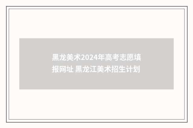 黑龙美术2024年高考志愿填报网址 黑龙江美术招生计划